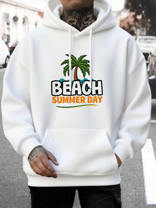 Men's Graphic Hoodie Beach Summer Day With Vibrant Palm Trees In Sunset Scene