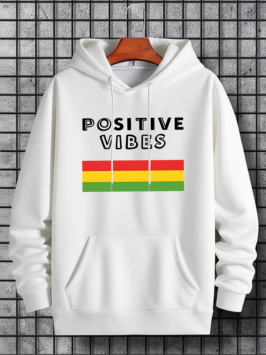 Men's Graphic Hoodie Positive Vibes Colorful Stripes With Clean Block Design Hoodie