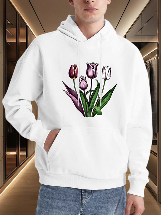Men's Graphic Hoodie Delicate Spring Morning With Purple Petals Shining On Fresh Tulip Flower