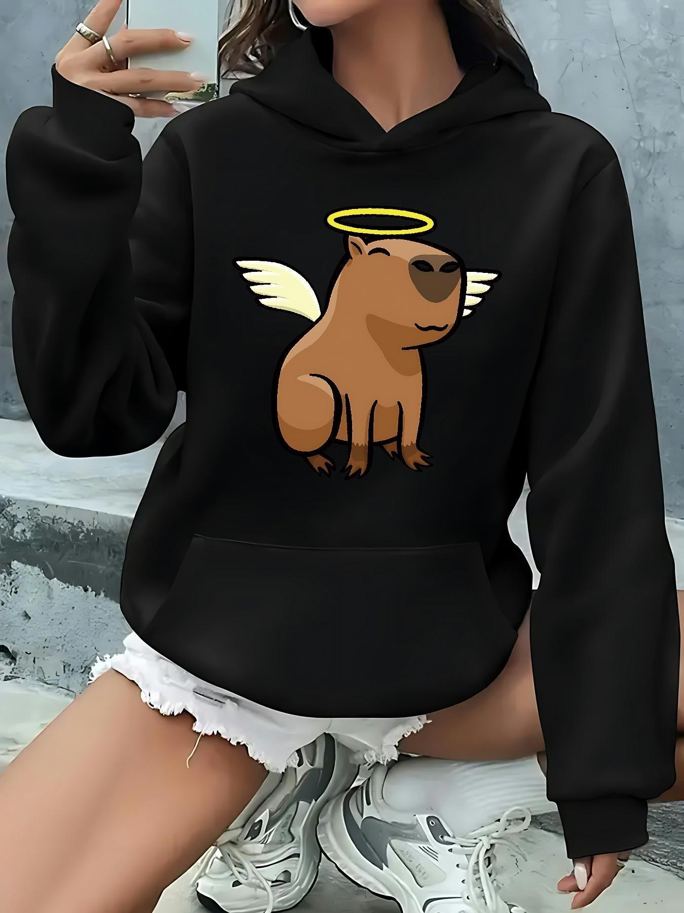 Women's Graphic Hoodie Heavenly Glow With Cute Cartoon Angelic Capybara Sitting Capybara