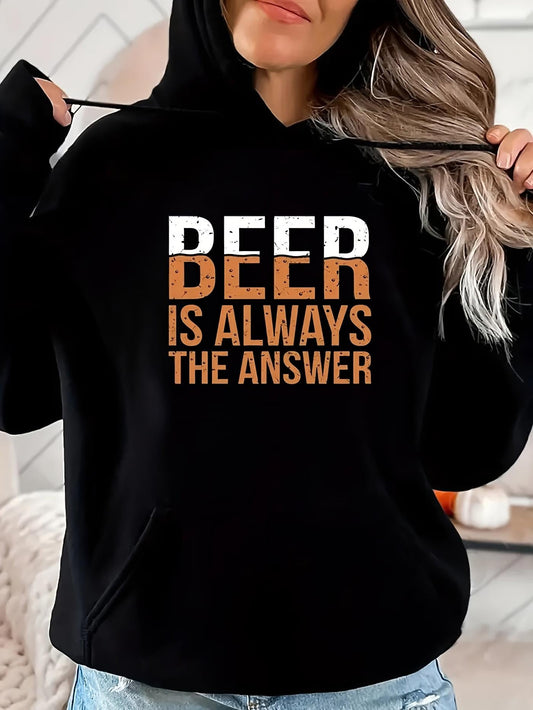 Women's Graphic Hoodie Beer Is Always The Answer Bold Orange White Text Statement Hoodie