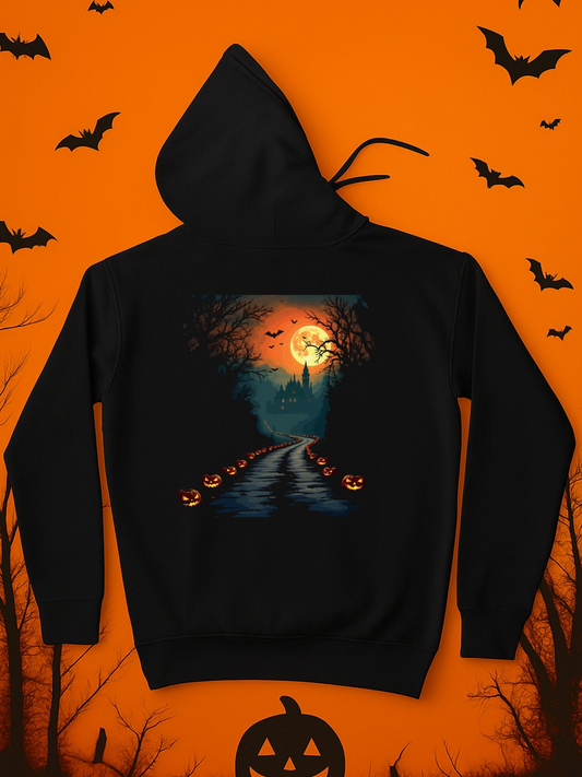 Men's Graphic Hoodie Spooky Midnight Path With Glowing Pumpkins Under Full Moon Hoodie