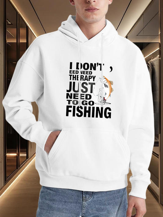 Men's Graphic Hoodie I Dont Need Therapy Just Need To Go Fishing With A Playful Cat