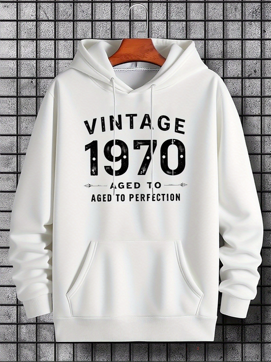 Men's Graphic Hoodie Vintage 1970 Aged To Perfection Classic White Hoodie