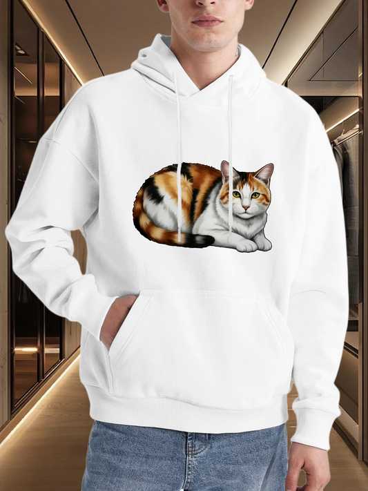 Men's Graphic Hoodie Peaceful Calico Cat Resting Under Soft Evening Light Cat