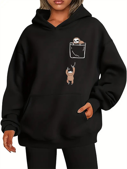 Women's Graphic Hoodie Adorable Sloths Playing Around Small Pocket Illustration Sloth