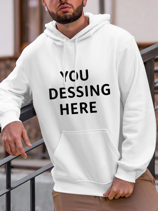 Men's Graphic Hoodie You Dessing Here Large Block Black Letters On Plain White Hoodie