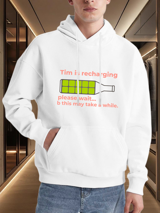 Men's Graphic Hoodie Time Is Recharging Glowing Battery Bar With Modern Futuristic Style Illustration Bottle
