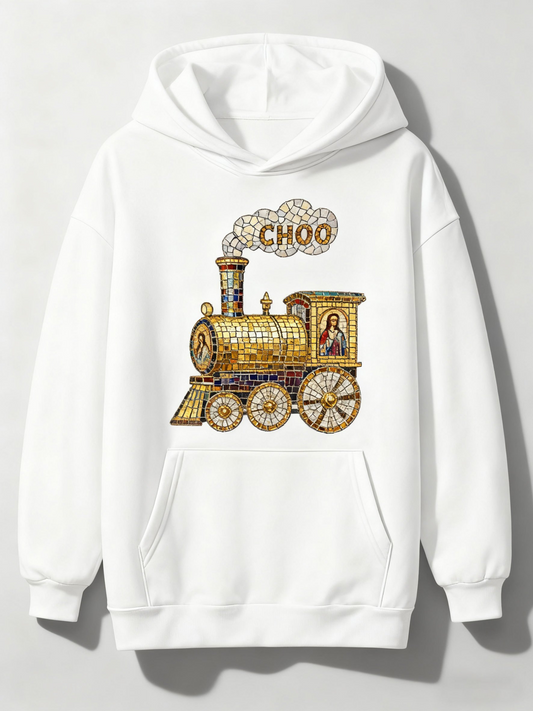 Men's Graphic Hoodie Choo Decorative Vintage Wheels With Billowing Smoke Old Train