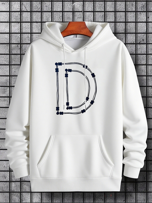 Men's Graphic Hoodie Minimalist Geometric Lines Forming Letter D Hoodie