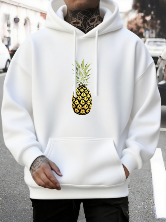 Men's Graphic Hoodie Hand Drawn Juicy Fruit With Urban Street Style Pineapple