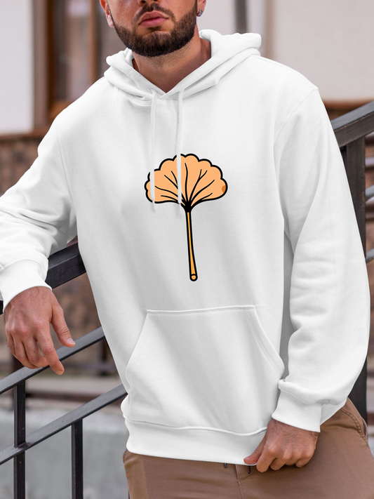 Men's Graphic Hoodie Elegant Golden Leaf With Gentle Lines On White Hoodie Leaf