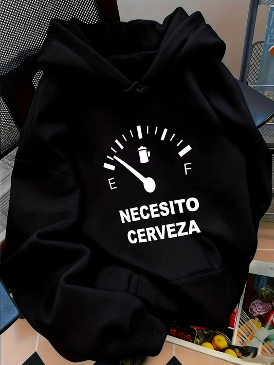 Women's Graphic Hoodie Fuel Gauge Meter Icon With Bold Typography Design Beer
