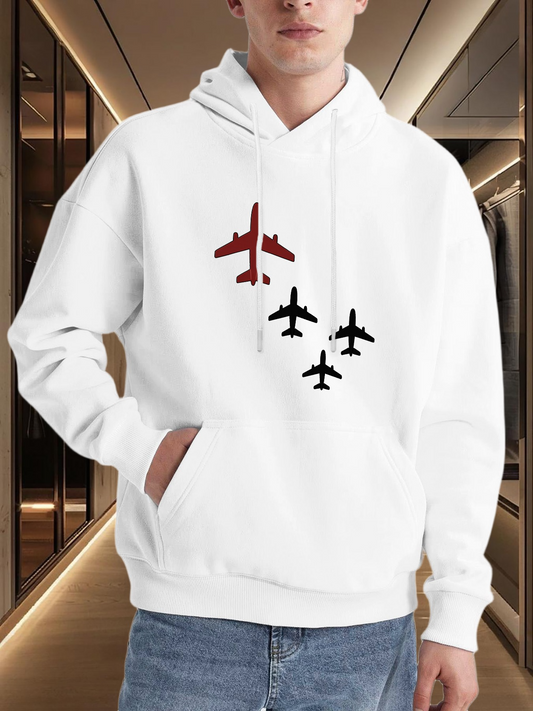 Men's Graphic Hoodie Bold Red And Black Airplanes In Geometric Flight Pattern Airplane