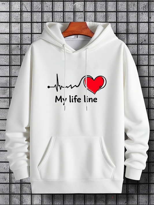 Men's Graphic Hoodie My Life Line With Red Heart Pulse Graphic Design Hoodie