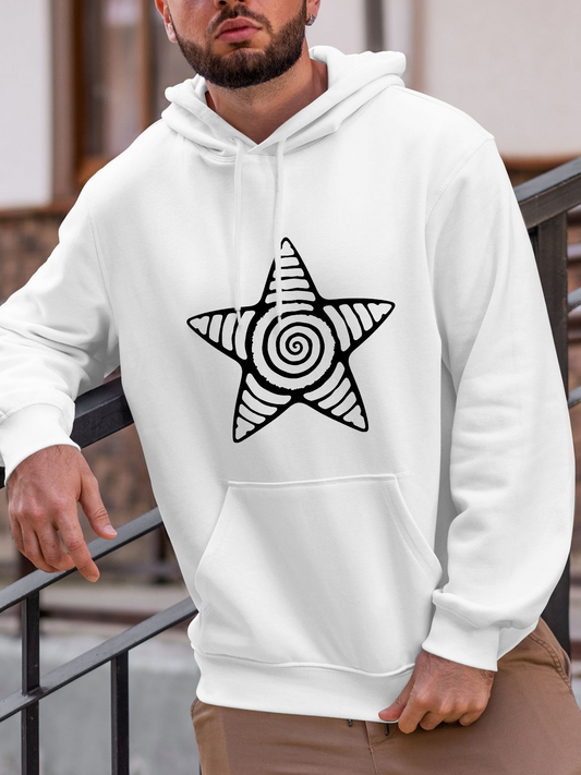 Men's Graphic Hoodie Surreal Striped Concentric Lines Within Five Pointed Star