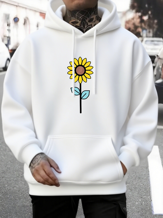 Men's Graphic Hoodie Minimal Sunlit Blooms With Bright Petals And Green Leaves Sunflower