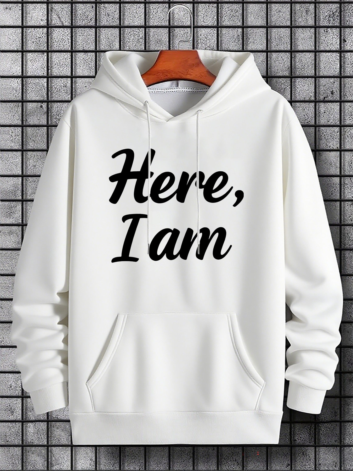 Men's Graphic Hoodie Here I Am Minimalist Typography Statement Hoodie