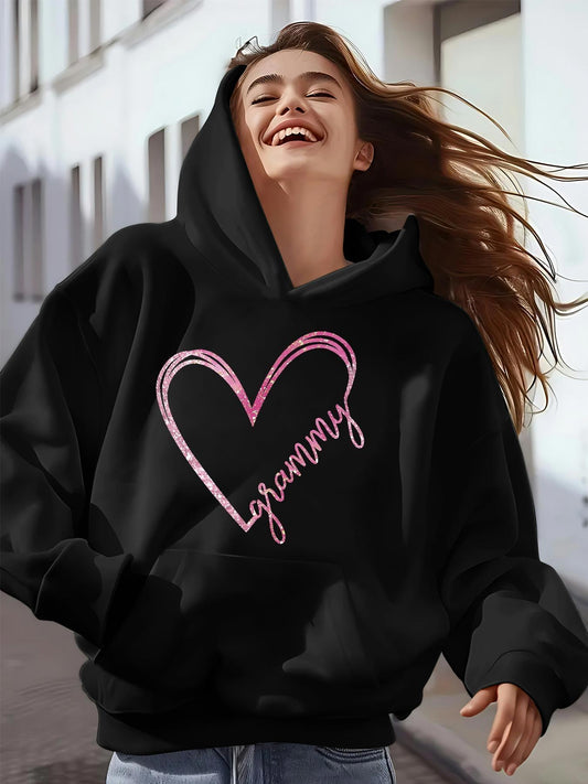 Women's Graphic Hoodie Pink Brushstroke Heart With Handwritten Style Lettering Granny