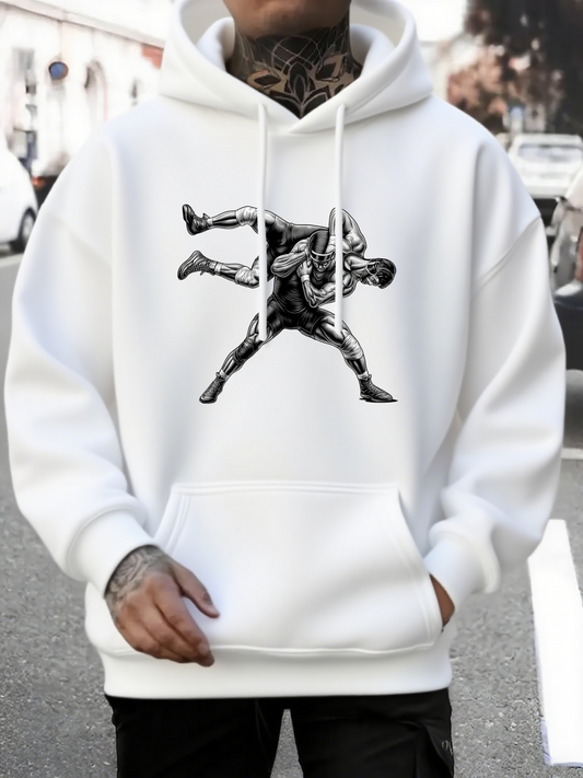 Men's Graphic Hoodie Dynamic Action Scene With Two Fighters In Intense Wrestling Hold