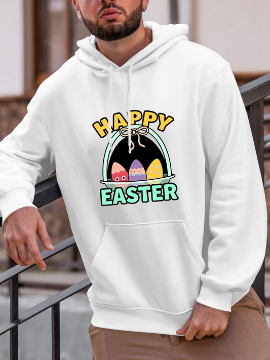 Men's Graphic Hoodie Happy Easter Colorful Eggs With Playful Pastel Lettering Archway