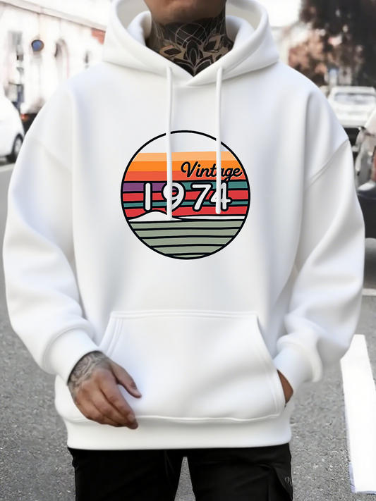 Men's Graphic Hoodie Vintage Sunset Graphic With Striped Retro Colors And Bold Large Numbers Hoodie
