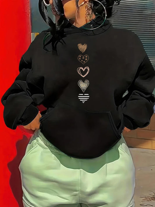 Women's Graphic Hoodie Stacked Artistic Patterns With Unique Minimal Graphics Vertical Hearts
