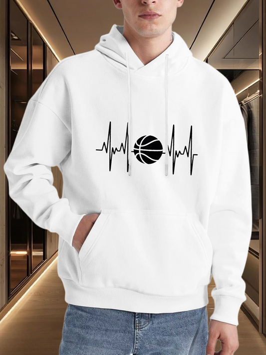 Men's Graphic Hoodie Heartbeat Lines And Modern Black Basketball