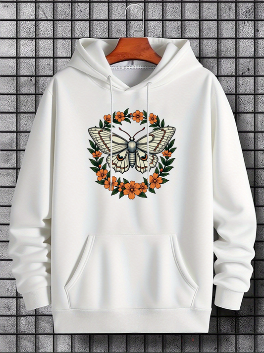Men's Graphic Hoodie Delicate Butterfly With Roses And Lush Greenery Surrounded By Blossoms Butterfly