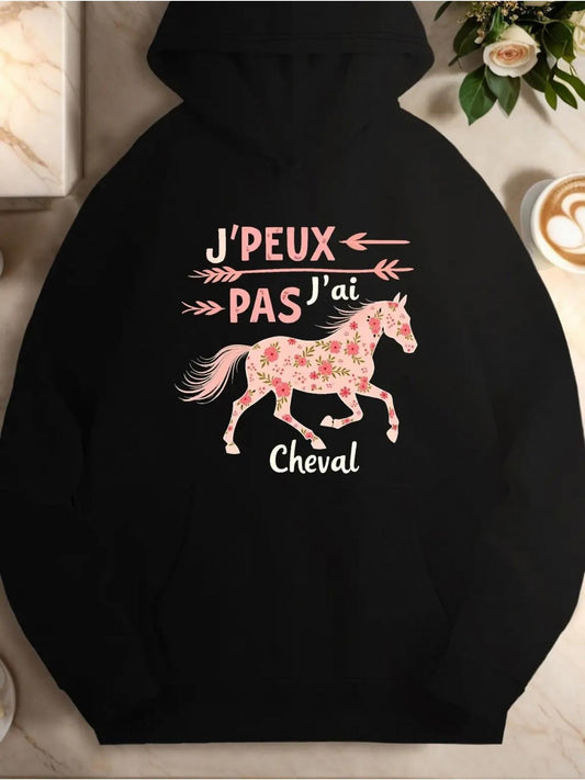 Women's Graphic Hoodie Pink Floral Patterned Horse Surrounded By Arrows And Decorative Lettering Horse