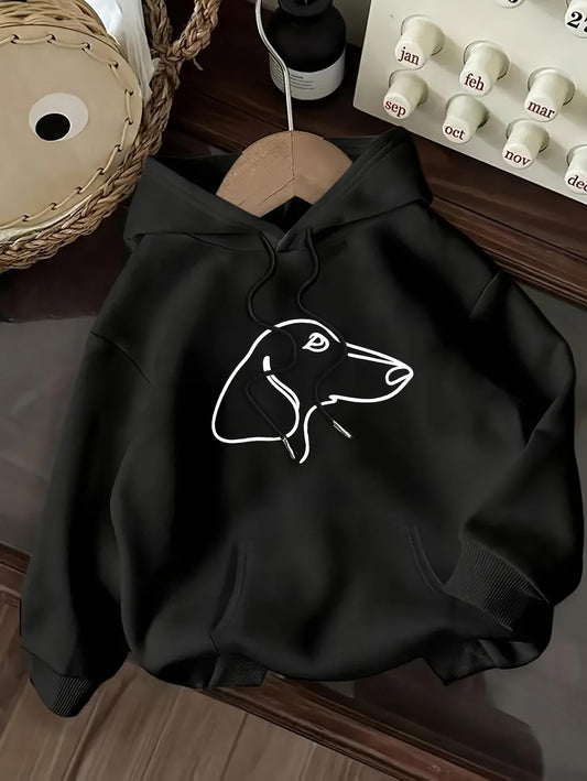 Women's Graphic Hoodie Minimalist Single Line Drawing With Gentle Flowing Curves Depicting Calm Dog Head