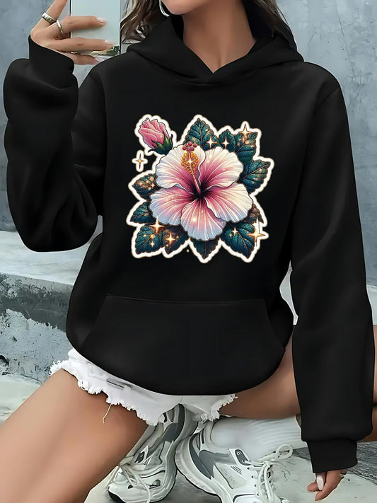 Women's Graphic Hoodie Delicate Petals Blooming With Lush Greenery Under Soft Gentle Light Flower