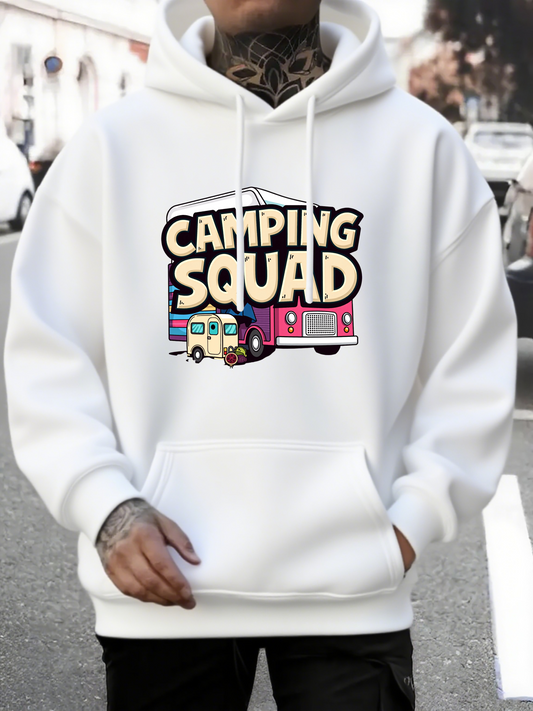 Men's Graphic Hoodie Camping Squad Playful Cartoon Style With Colorful Retro Camper Vans