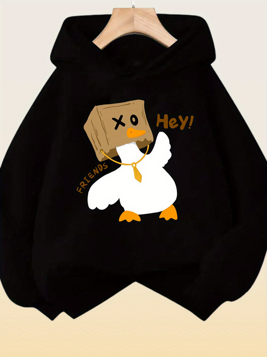 Women's Graphic Hoodie Hey Friends Quirky Duck Wearing A Box On Its Head