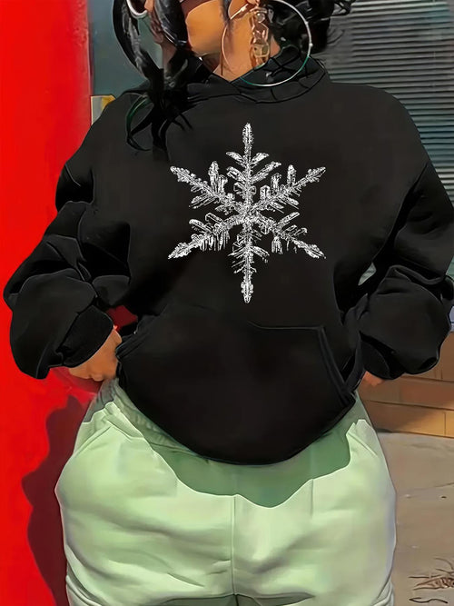 Women's Graphic Hoodie Shimmering Metallic Icy Pattern With Winter Snowflake