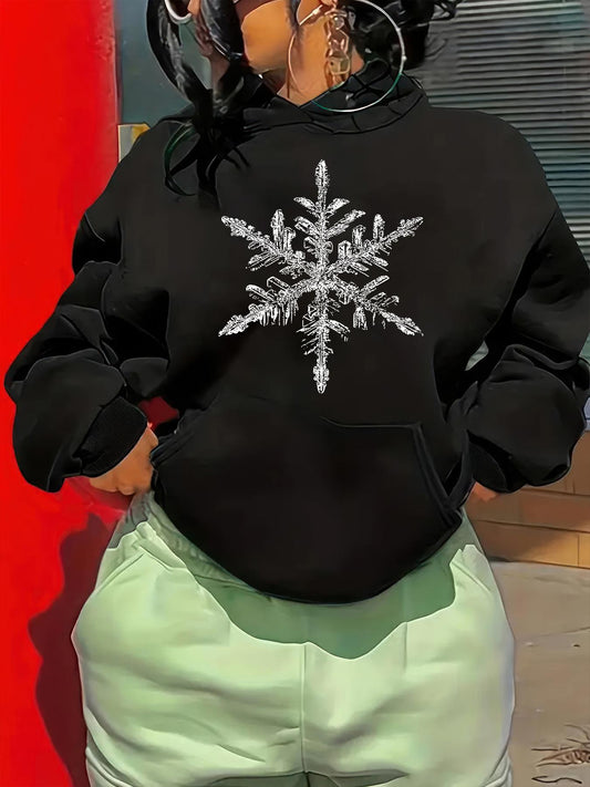 Women's Graphic Hoodie Shimmering Metallic Icy Pattern With Winter Snowflake