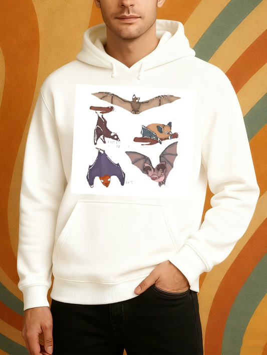 Men's Graphic Hoodie Colorful Wings Under Moonlit Sky With Playful Flying Bats