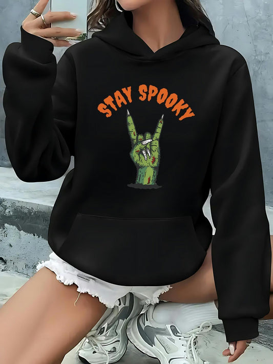 Women's Graphic Hoodie Stay Spooky Green Zombie Hand Rising From Ground