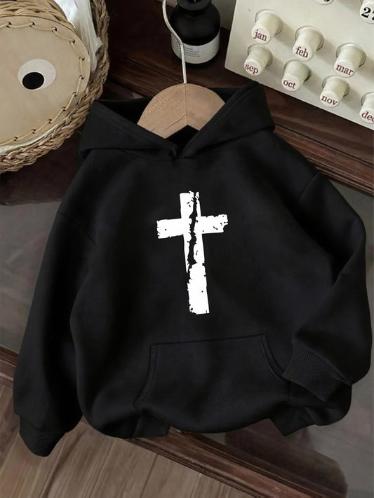 Women's Graphic Hoodie Textured Grunge Brushstroke With Abstract Graphic Cross