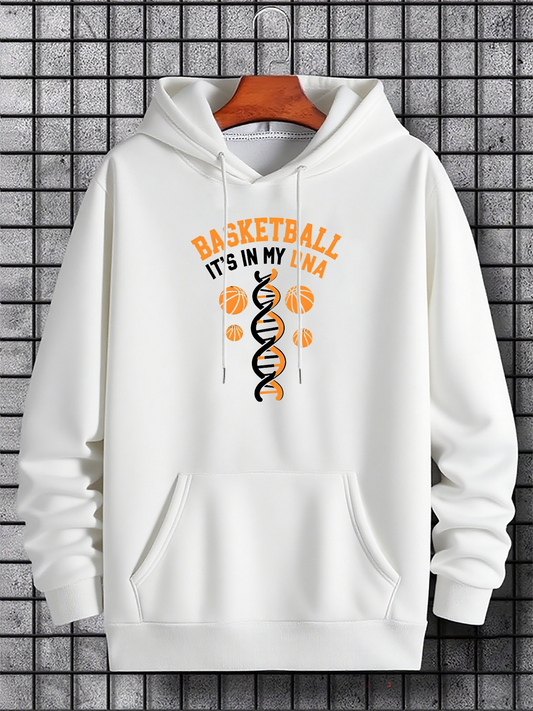 Men's Graphic Hoodie Basketball Its In My Dna Orange Balls Around Spiral Basketball