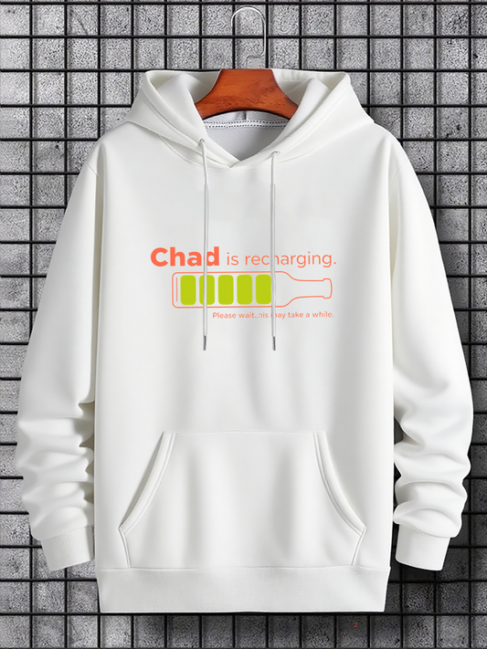 Men's Graphic Hoodie Chad Is Recharging Green Battery With Power Bars Illustration Hoodie