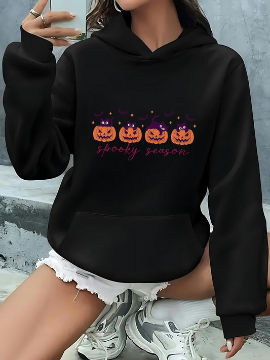 Women's Graphic Hoodie Happy Faces With Colorful Sparkles And Smiling Pumpkin