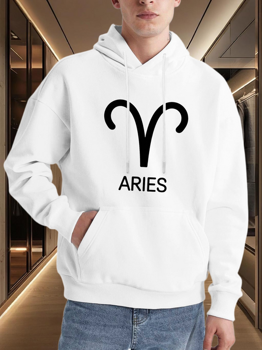 Men's Graphic Hoodie Bold Zodiac Symbol With Minimalist Modern Typography Aries