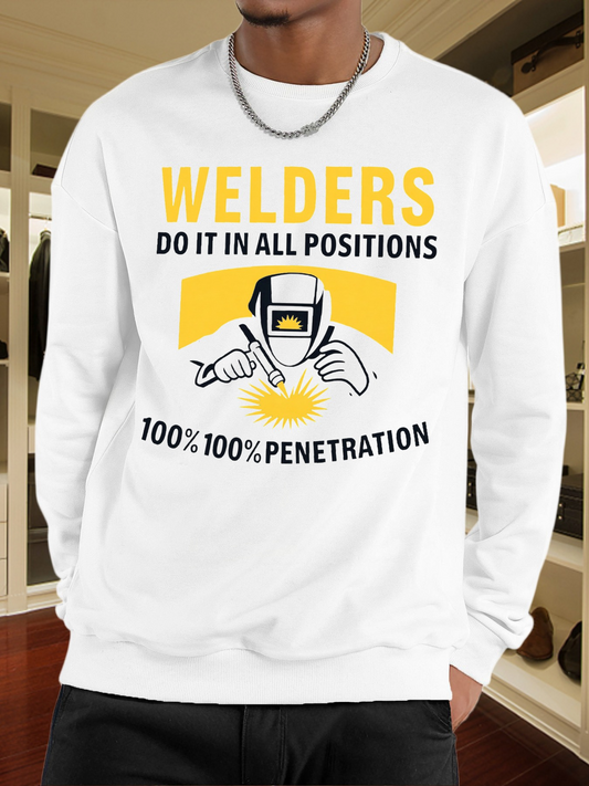 Men's Graphic Hoodie Welders Do It In All Positions With Glowing Yellow Sparks And Protective Welding Mask