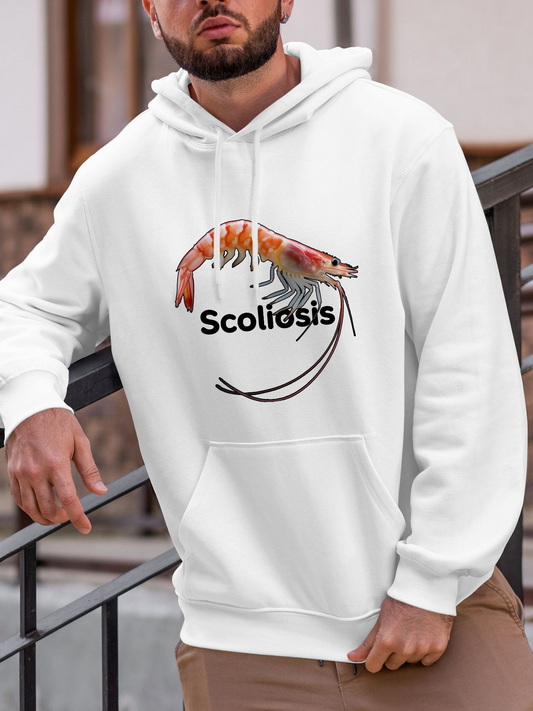 Men's Graphic Hoodie Scoliosis Watercolor Shrimp Among Swirling Artistic Lines