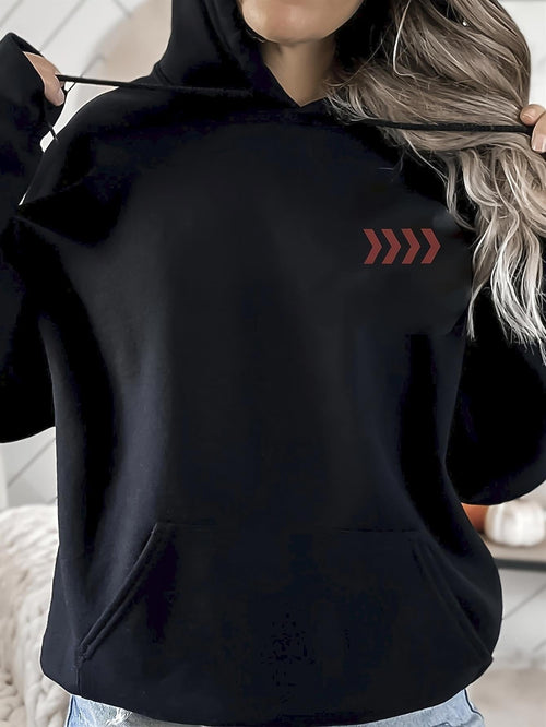 Women's Graphic Hoodie Minimal Red Chevron Pattern On Simple Black Hoodie