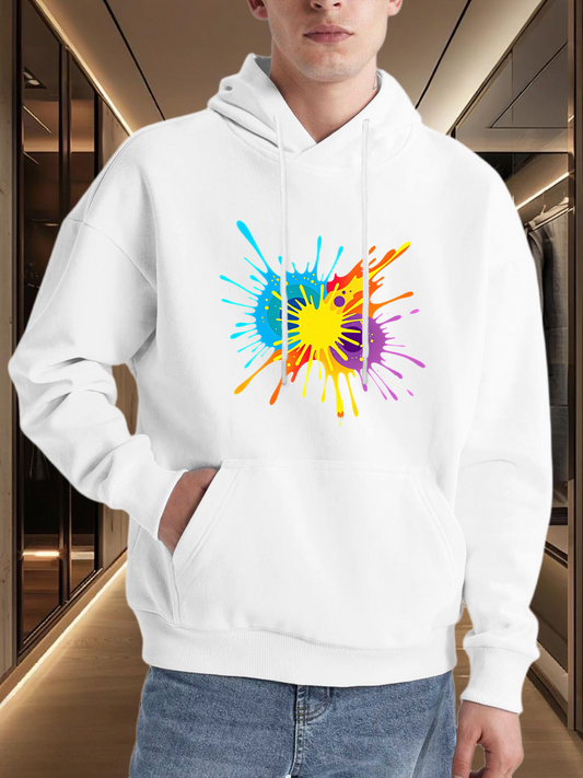 Men's Graphic Hoodie Vivid Paint Splatter With Radiant Colors Bursting Across Bright Hoodie