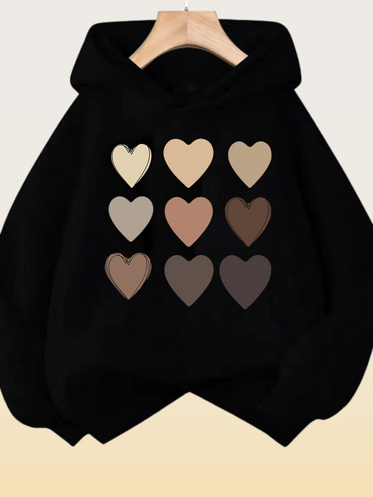 Women's Graphic Hoodie Matcha Creamy Tones With Gradient Neutral Colored Hearts