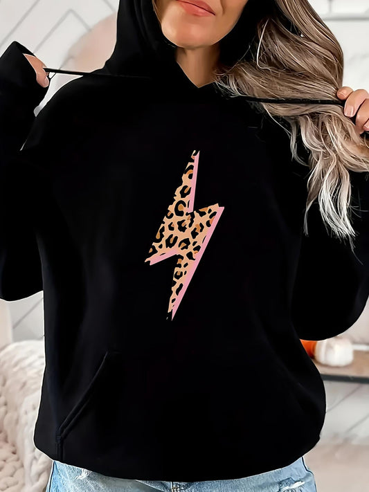Women's Graphic Hoodie Leopard Print With Pink Trim On Central Lightning Bolt