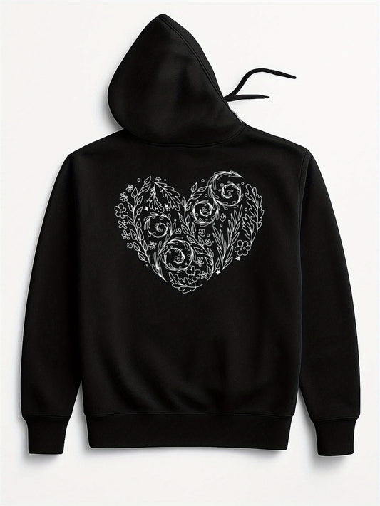 Women's Graphic Hoodie Intricate Vine Pattern Swirling Gracefully Across Stylized Artistic Heart